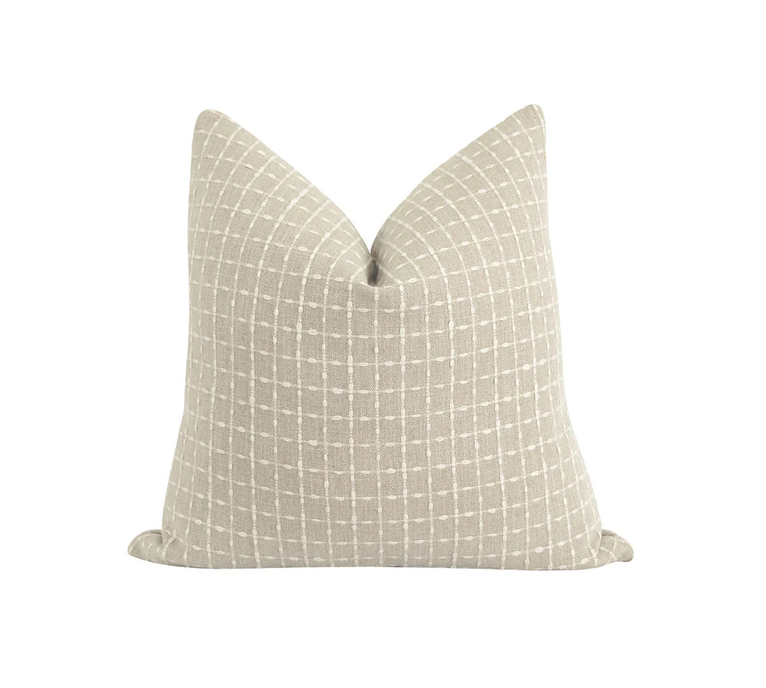 Small Windowpane Pillow Cover, Flax Throw Pillow Cover, Linen Pillow Cover, Textured Double Sided... | Etsy (US)