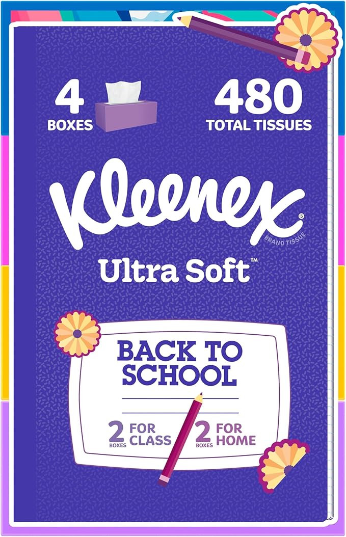 Kleenex Ultra Soft Facial Tissues, 4 Flat Boxes, 120 Tissues per Box | Amazon (US)
