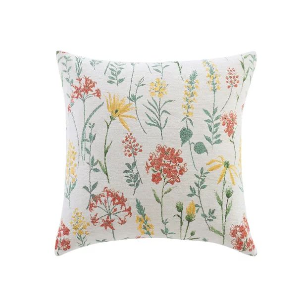 Mainstays Decorative Throw Pillow, Botanical, Square, Yellow and Coral, 20x20, 1 Pack - Walmart.c... | Walmart (US)