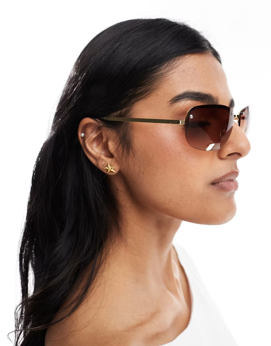 Cotton On jay rimless sunglasses in gold and brown-Multi | ASOS (Global)