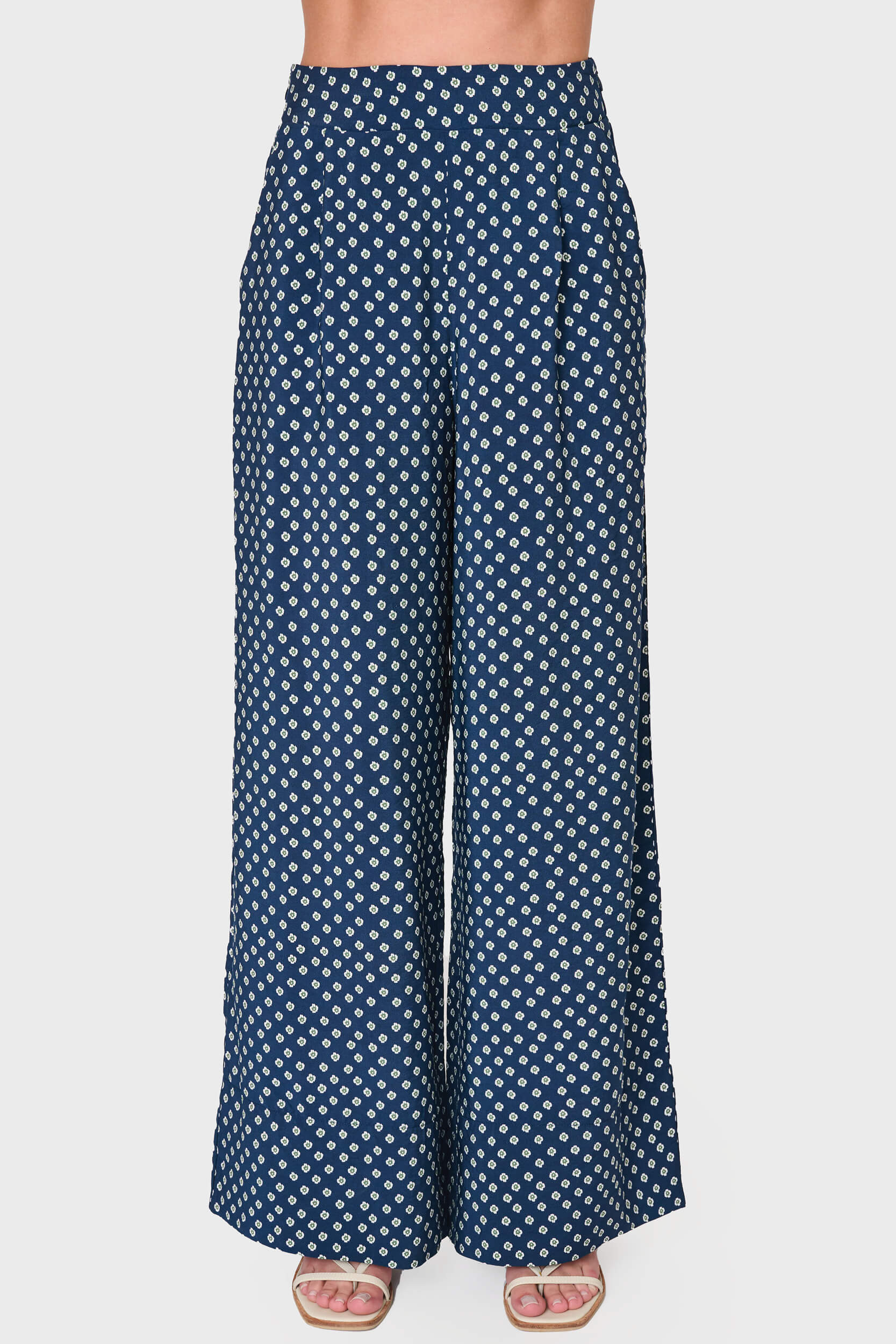 Wide Leg Print Pant | Navy Dot Spring Trouser | Gibson