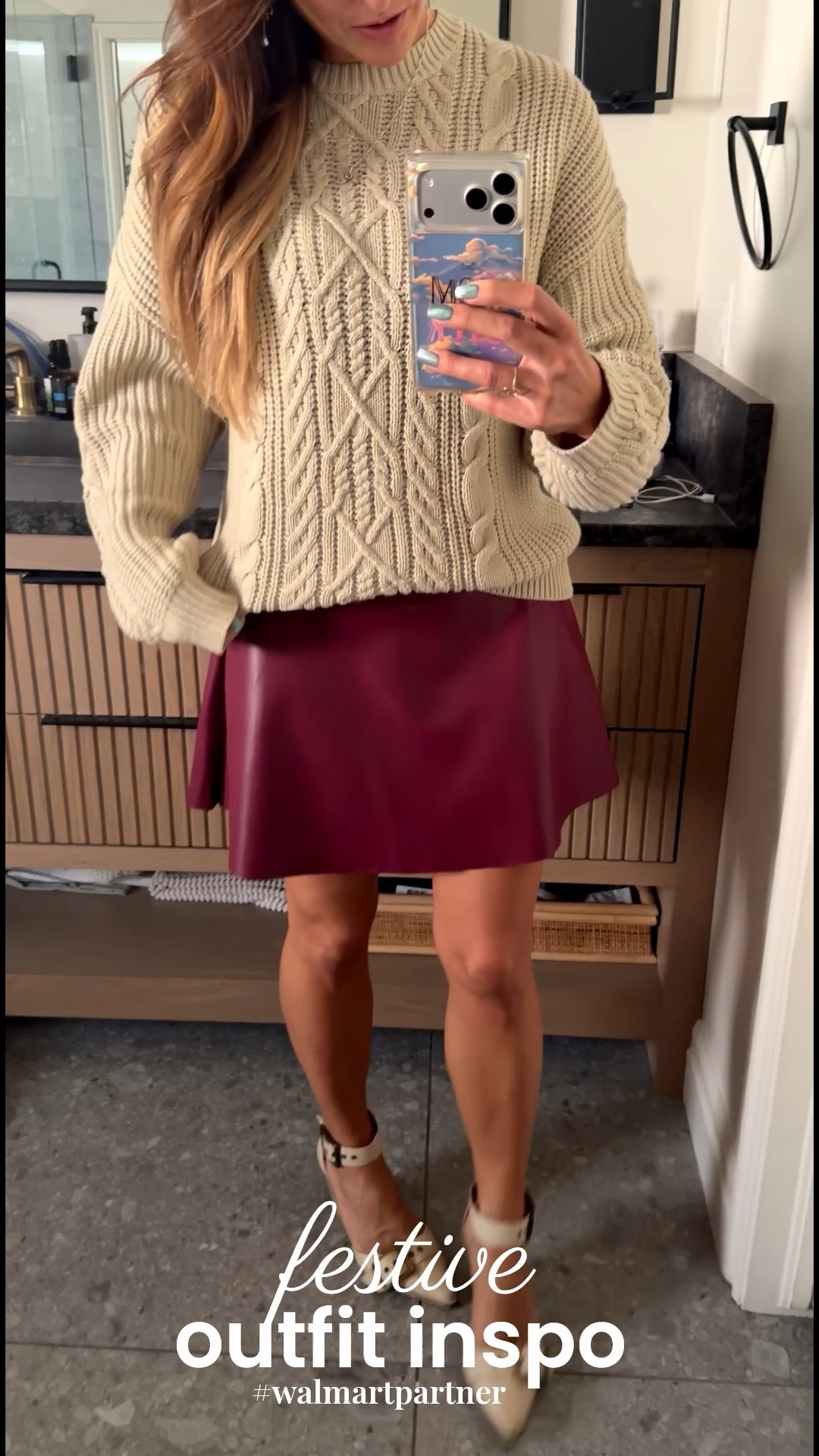 $12 skirt from @walmartstyle! Love this wine color for the holidays!!! Plus this sweater is theeee best! Sooo comfy and cute. Other colors. I’m 5’5, 125 lbs (my holiday weight ;) and I got a size small! Skirt is in kids sizes and runs large. I’m wearing the 10/12

#walmart partner #walmartstyle /#holidayoutfit #christmasparty 

#LTKSeasonal #LTKGiftGuide #LTKHoliday