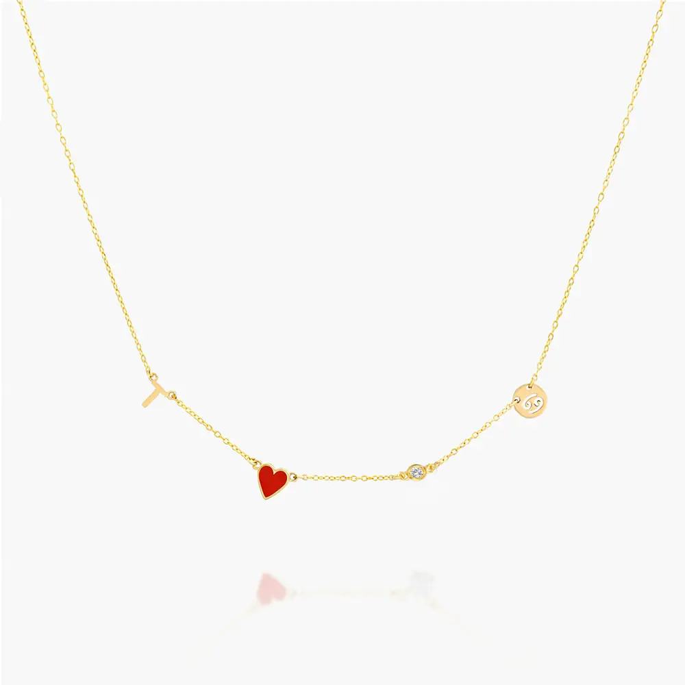 Inez Initial Heart Necklace with Diamond - 14K Solid Gold | Oak & Luna (US)