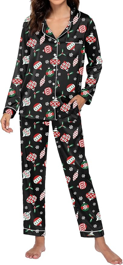Ekouaer Satin Pajamas Women’s Long Sleeve Sleepwear Silk Soft Button Down Loungewear Pjs Set S-... | Amazon (US)