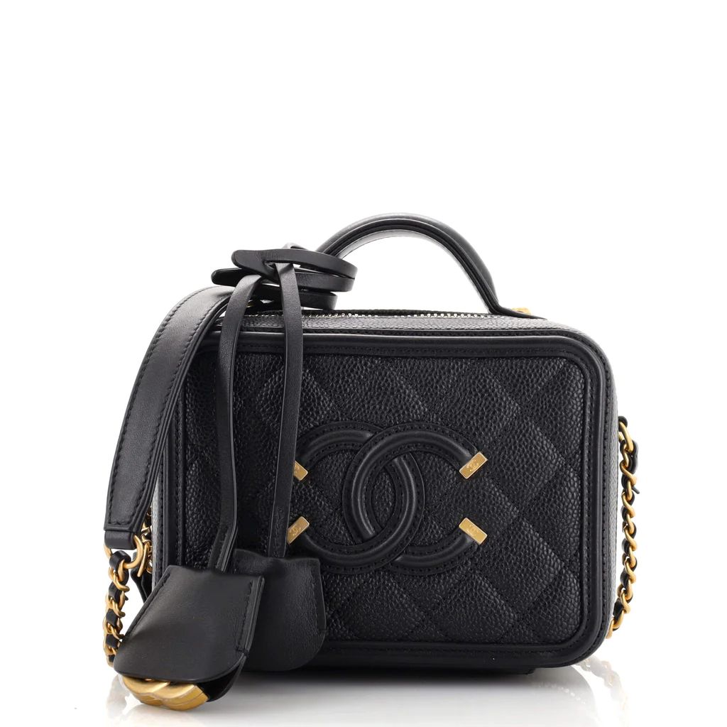 Chanel Filigree Vanity Case Quilted Caviar Small Black 1681481 | Rebag