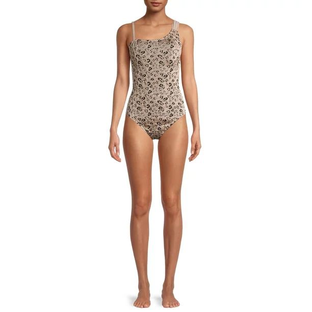 Time and Tru Women's Leopard Jacquard One-Piece Swimsuit | Walmart (US)