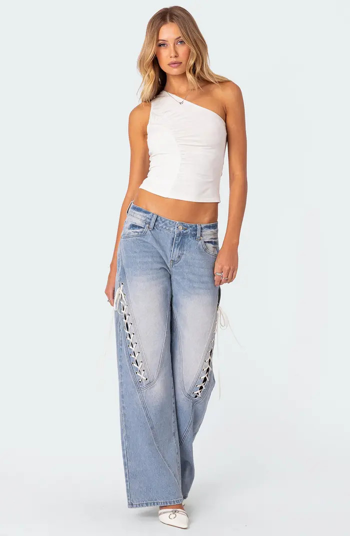 Lace-Up Low Rise Wide Leg Jeans | Nordstrom