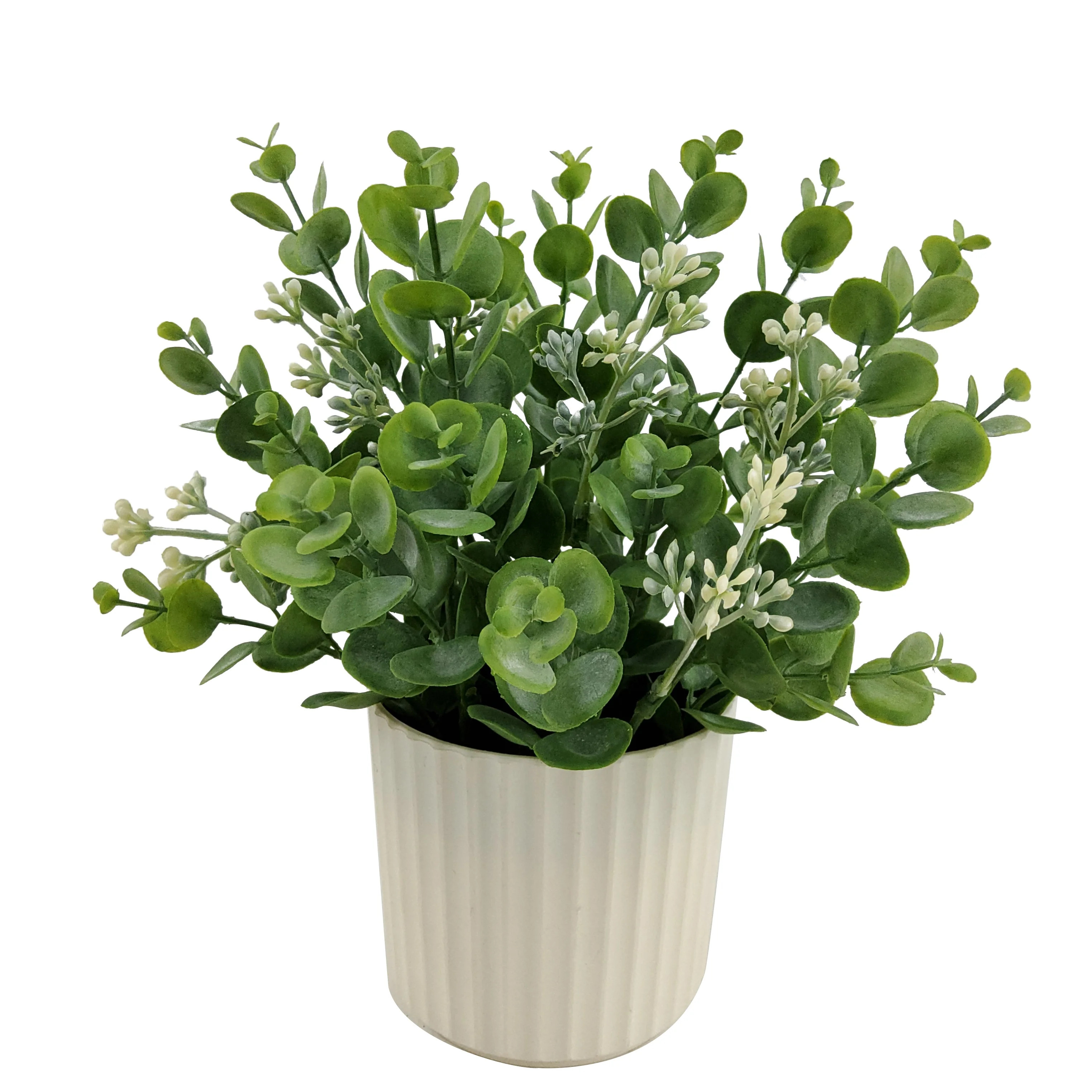 Mainstays 10 in Artificial Seeded Eucalyptus Plant in White Pot, Green Color. | Walmart (US)