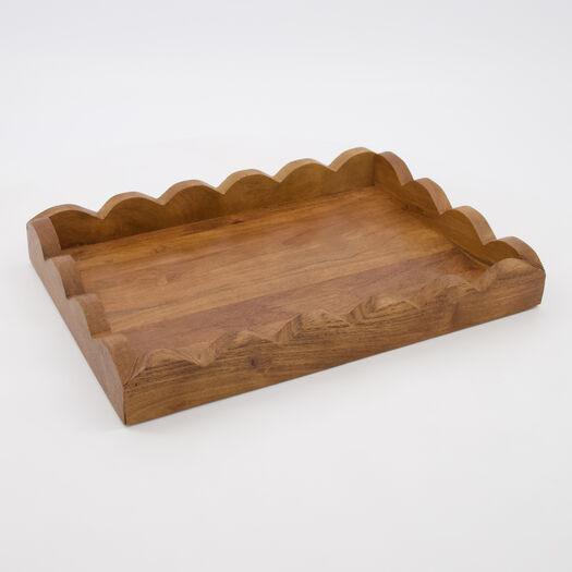 Natural Wooden Scalloped Edge Tray 36x25cm | TK Maxx