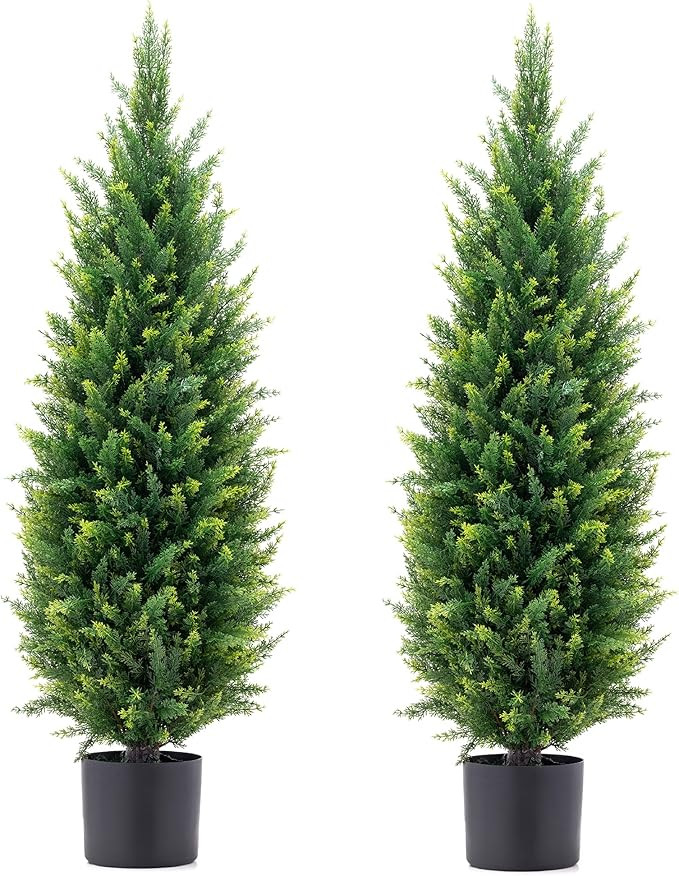 ECOLVANT Two 3.5ft (42'') Artificial Cedar Topiary Trees UV Rated Potted Plants Artificial Shrubs... | Amazon (US)