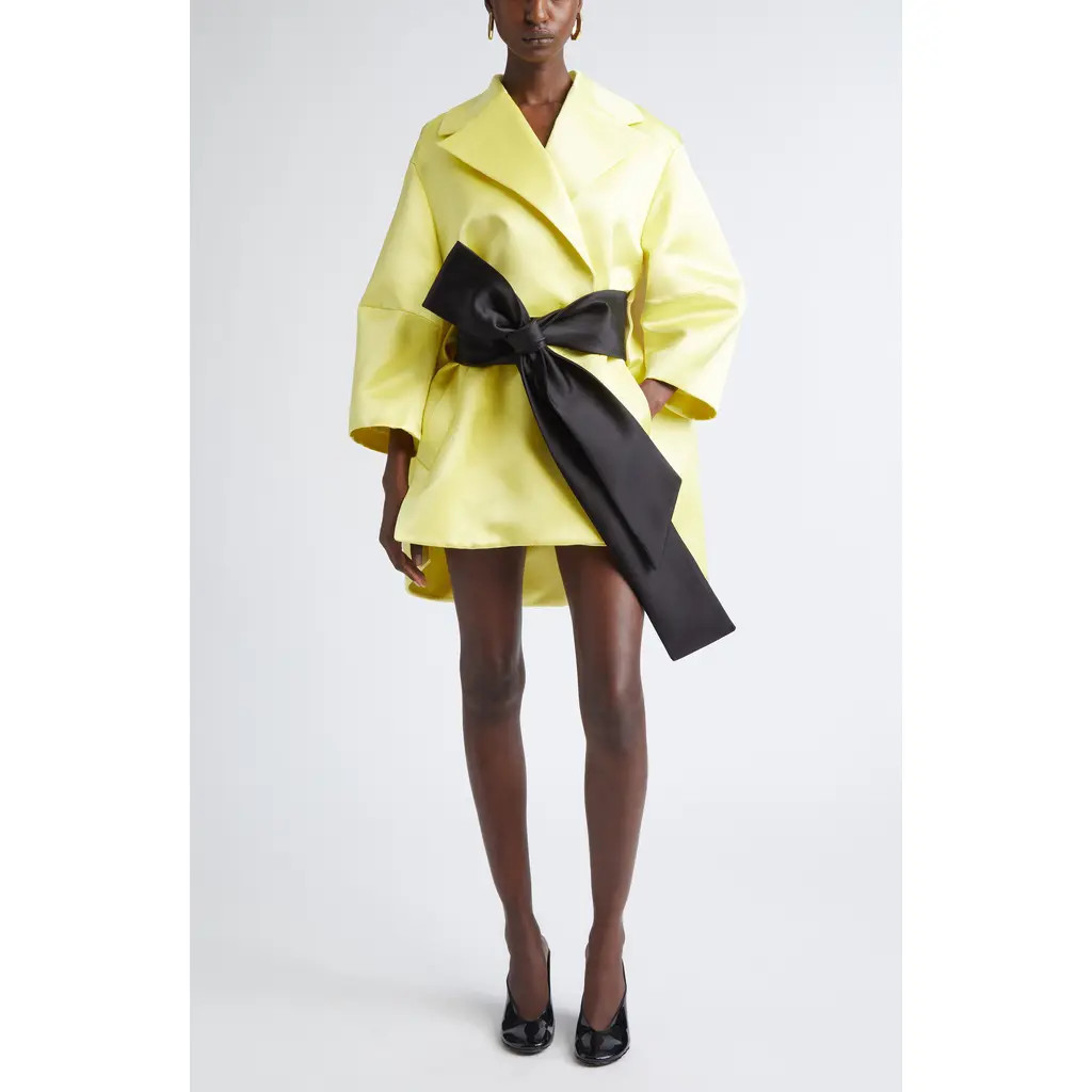 Givenchy Belted Duchesse Satin Cocoon Wrap Coat in Acid Yellow at Nordstrom, Size 4 Us | Nordstrom