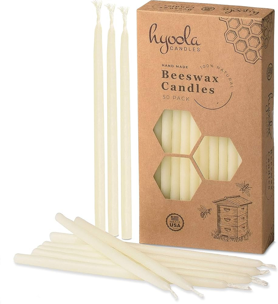 Hyoola Beeswax Birthday Candles - 50 Pack - Natural Dripless Decorative Candles with Long Lasting... | Amazon (US)