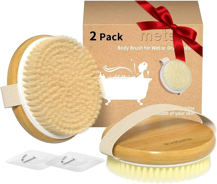 Metene 2 Pack Bamboo Dry Body Brushes, Shower Brush Wet and Dry Brushing, Dry Brush for Cellulite... | Amazon (US)
