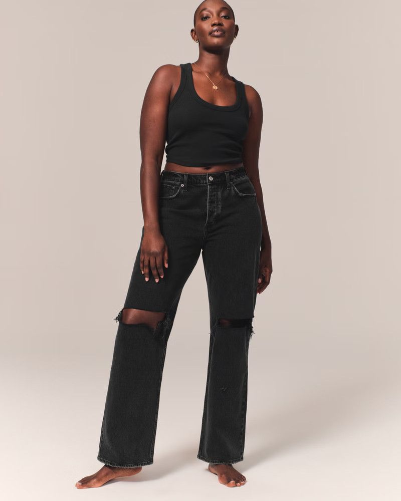 Curve Love Low Rise 90s Baggy Jean Black Jeans Outfit Abercrombie Jeans Black Pants Summer Outfits | Abercrombie & Fitch (US)
