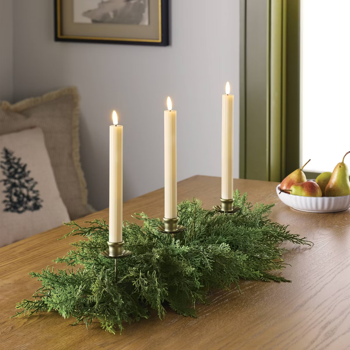 36" Greenery Centerpiece with Brass Candle Holder - Hearth & Hand™ with Magnolia | Target