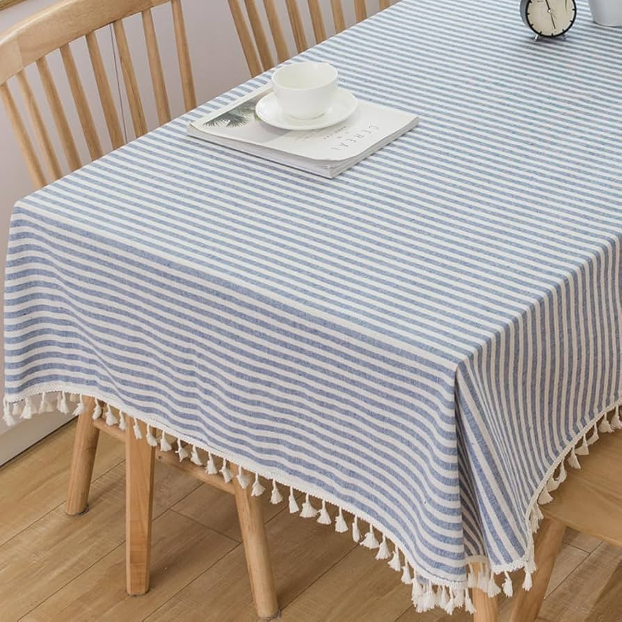 TruDelve 120 Inch Extra Long Tablecloth Blue and White Striped Tablecloths Washable Table Cloths ... | Amazon (US)