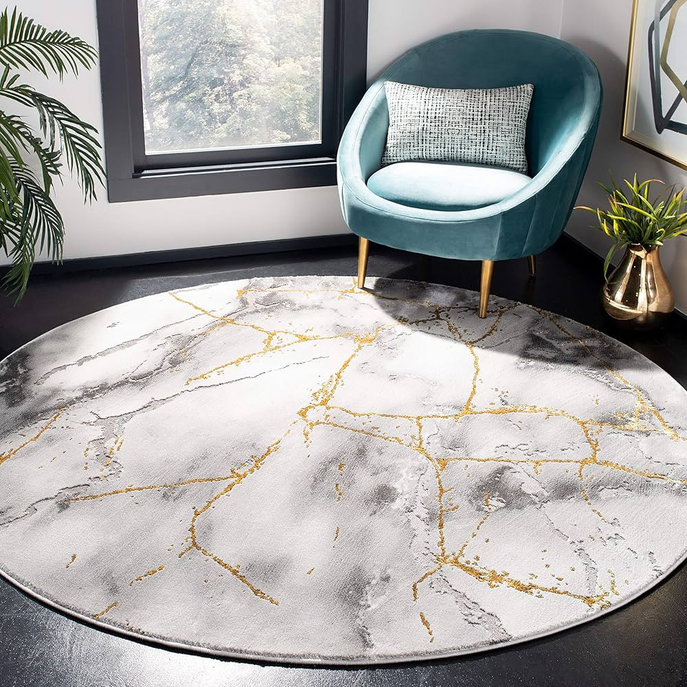 SAFAVIEH Craft Collection Area Rug - 6'7" Round, Grey & Gold, Modern Abstract Design, Non-Sheddin... | Amazon (US)