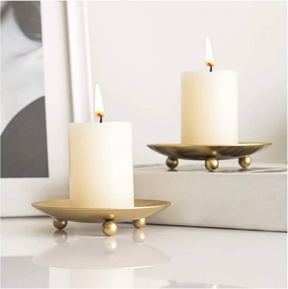 Iron Candle Holder, Set of 2, Metal Saucer Style Candle Holder for Pillar, Decorative Candle Stan... | Amazon (US)