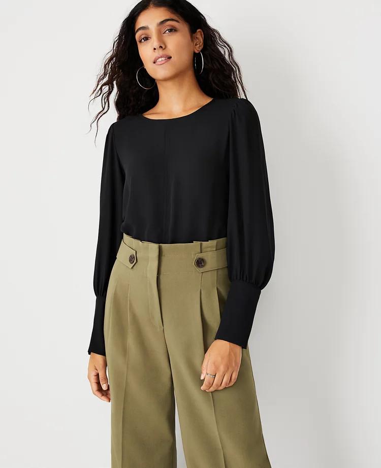 Petite Mixed Media Puff Sleeve Top | Ann Taylor (US)