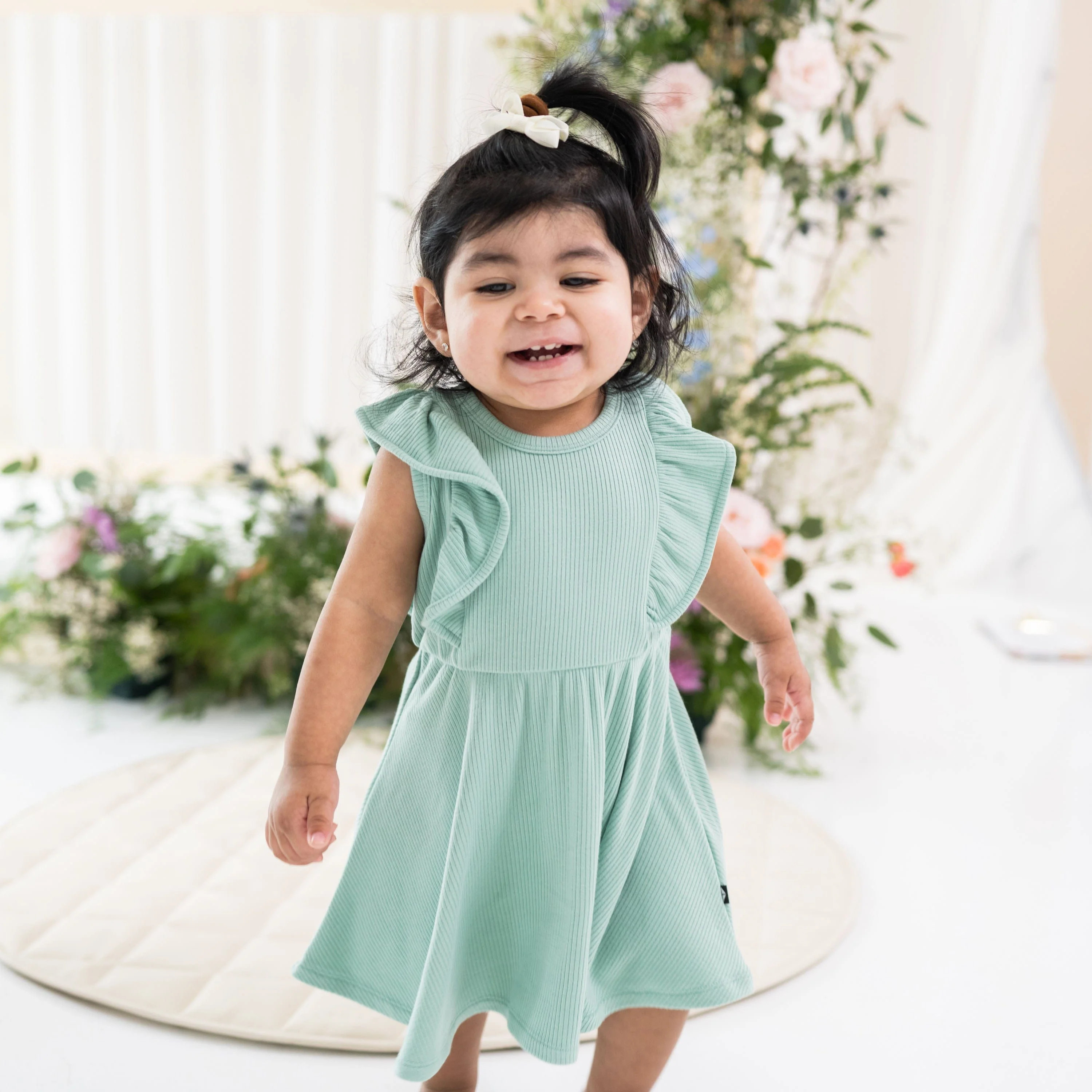 Ribbed Peplum Dress Set in Wasabi | Kyte BABY