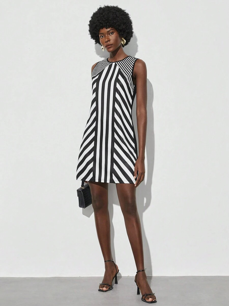 SHEIN Maija Women'S Striped Round Neck Sleeveless Dress | SHEIN