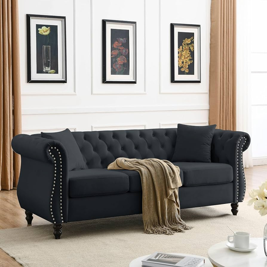 KEIKI Chesterfield Sofa, Retro Style Upholstered 3 Seater Velvet Couch with Rolled Arm for Living... | Amazon (US)
