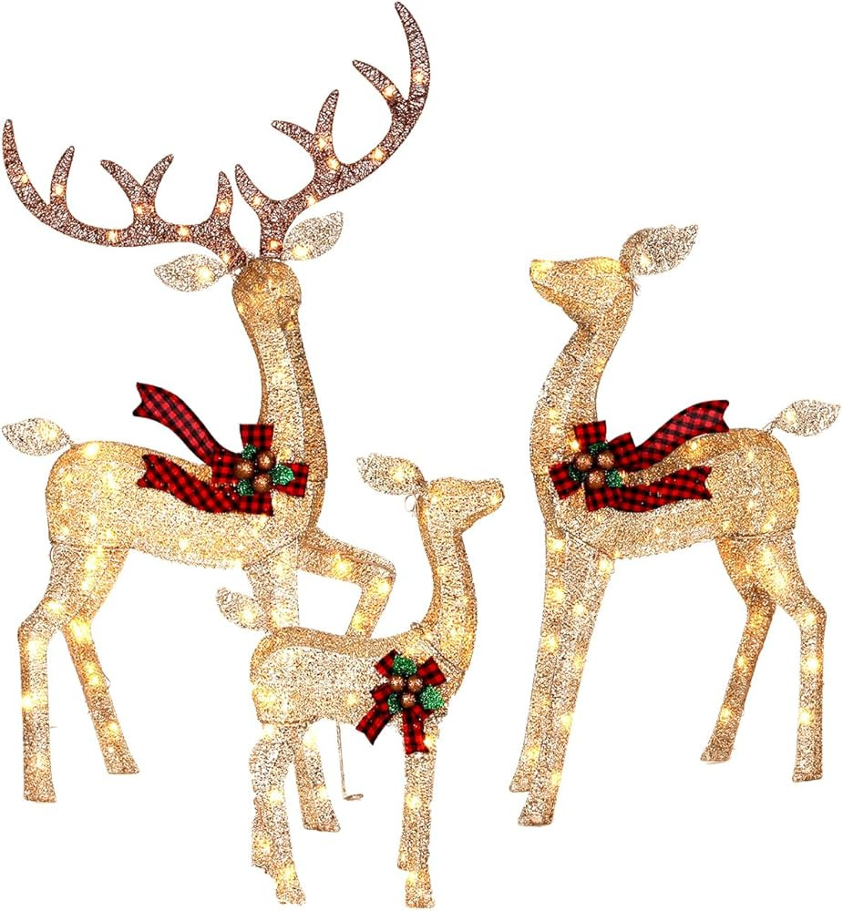 3-Piece Large Lighted Christmas Deer Family Set, Christmas Indoor and Outdoor Decoration with 225... | Amazon (US)