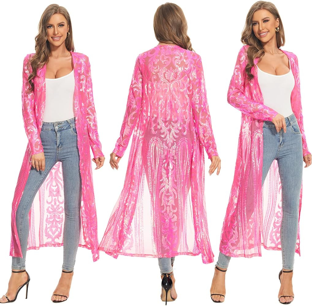 Women's Sequin Cardigan Summer Cover Up Dress Glitter Sparkle Open Front Coat Dresses Duster for ... | Amazon (US)