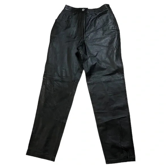 Vintage Tower Hill Collection Women Black Straight Leg 100% Leather Pants Size 8 | Poshmark