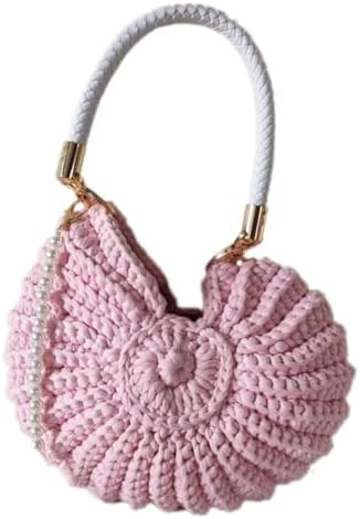 Handmade Crochet Seashell Purse with Pearl Chain Summer Woven Handbag Small Shell Crossbody Beach... | Amazon (US)
