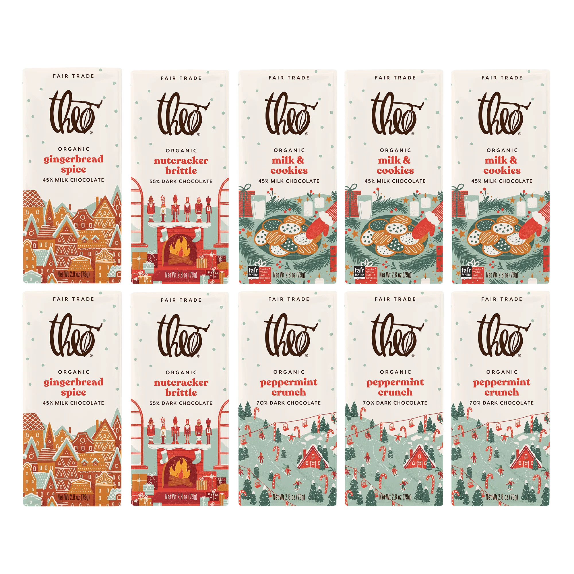 Theo Chocolate Organic Holiday 10-Bar Variety Pack | Milk & Dark Chocolate Bars - Walmart.com | Walmart (US)
