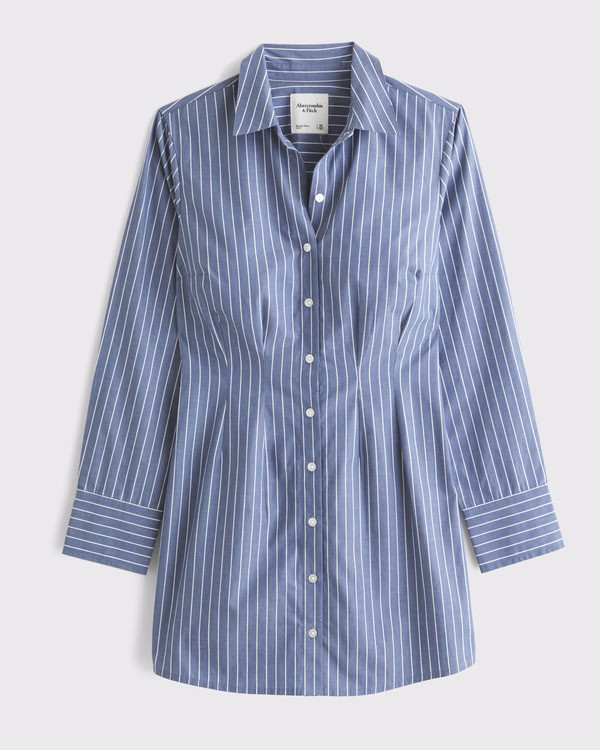 Fitted Long-Sleeve Mini Shirt Dress | Abercrombie & Fitch (US)