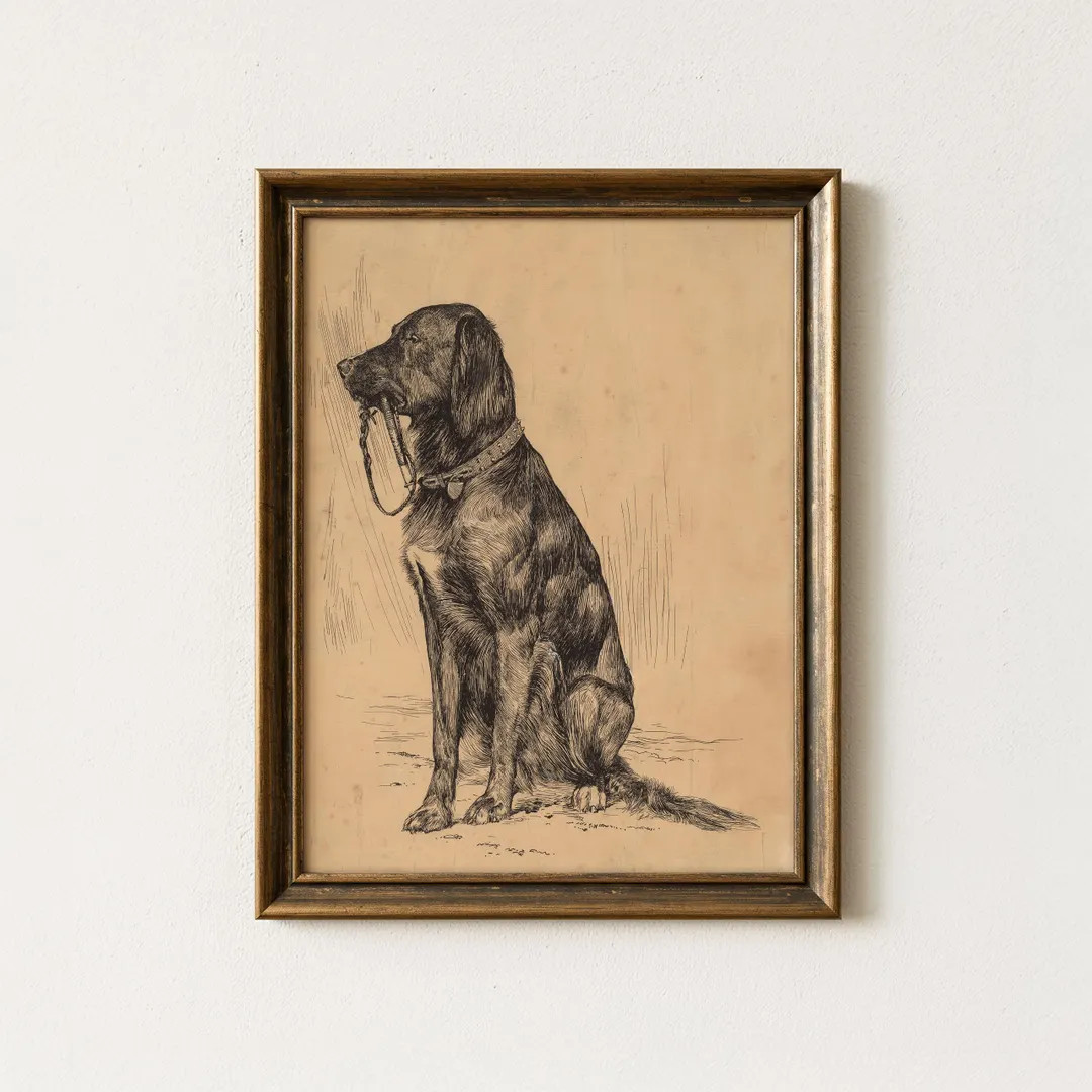 Vintage Dog Portrait Painting | Antique Pet Sketch Artwork | Minimalist Farmhouse Wall Decor | Ma... | Etsy (US)