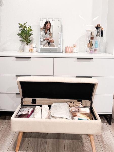 My little makeup area! This seat with storage is so convenient and needed. And my acrylic organizer is on sale for only $10 

#LTKbeauty #LTKHolidaySale #LTKGiftGuide