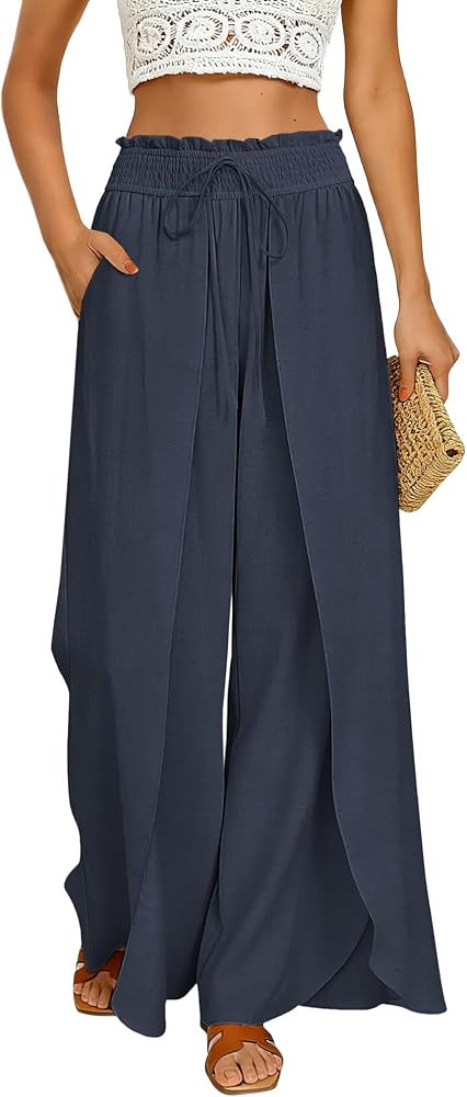 GRACE KARIN Womens Wide Leg Summer Pants Flowy Side Split Palazzo Beach Pants Boho Drawstring Hig... | Amazon (US)