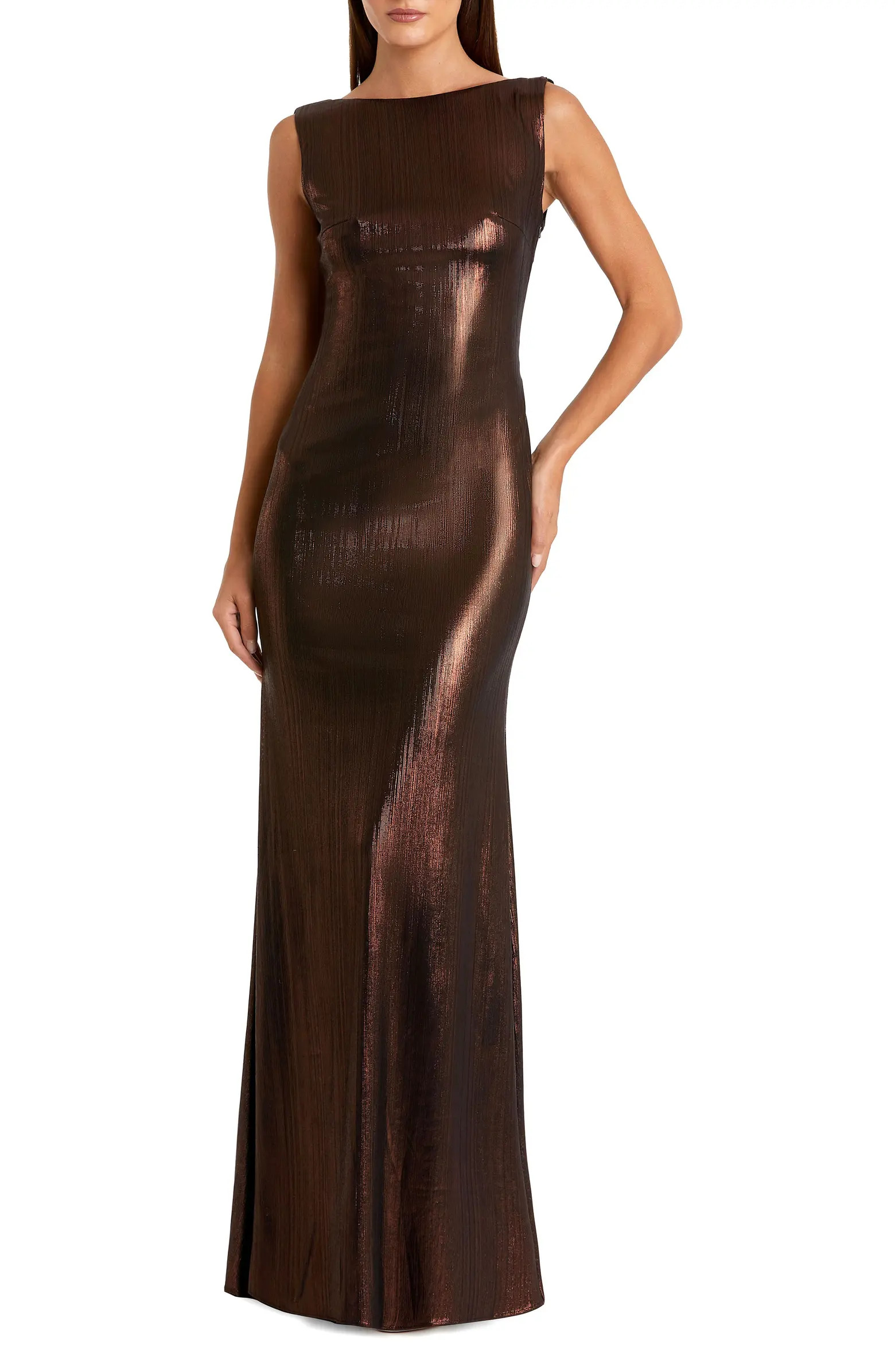 Mac Duggal Metallic Cowl Back Column Gown | Nordstrom | Nordstrom