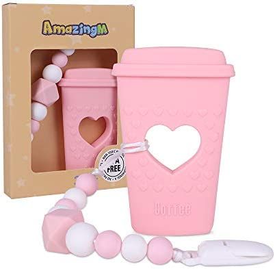 AmazingM Baby Coffee Cup Teething Toys,Food Grade Silicone Teether Toy with Pacifier Clip Holder,BPA | Amazon (US)