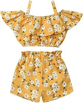 Toddler Kids Baby Girl Floral Halter Ruffled Outfits Clothes Tops+Shorts 2PCS Set | Amazon (US)