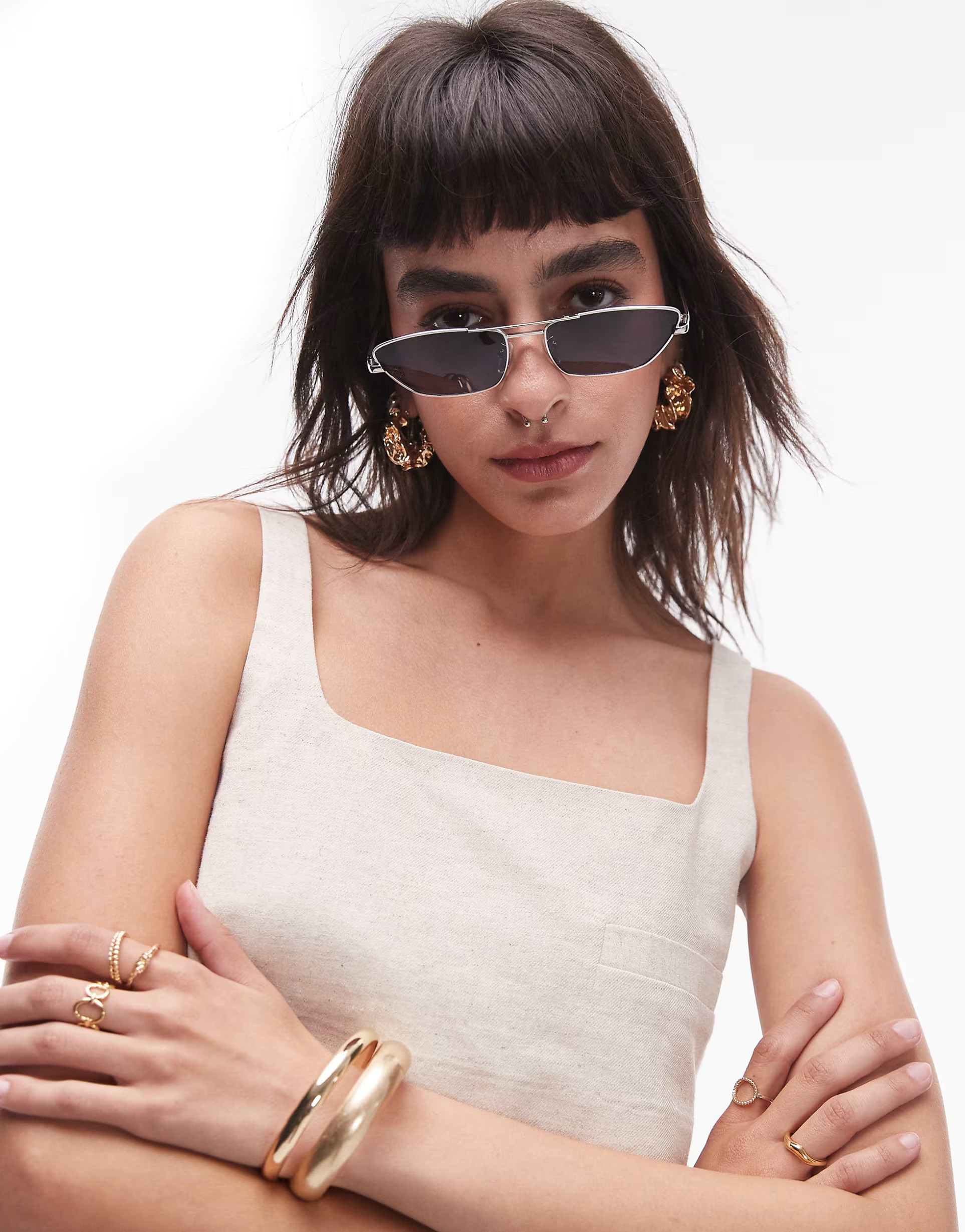 Topshop Rowan angled metal cat eye sunglasses in silver | ASOS (Global)