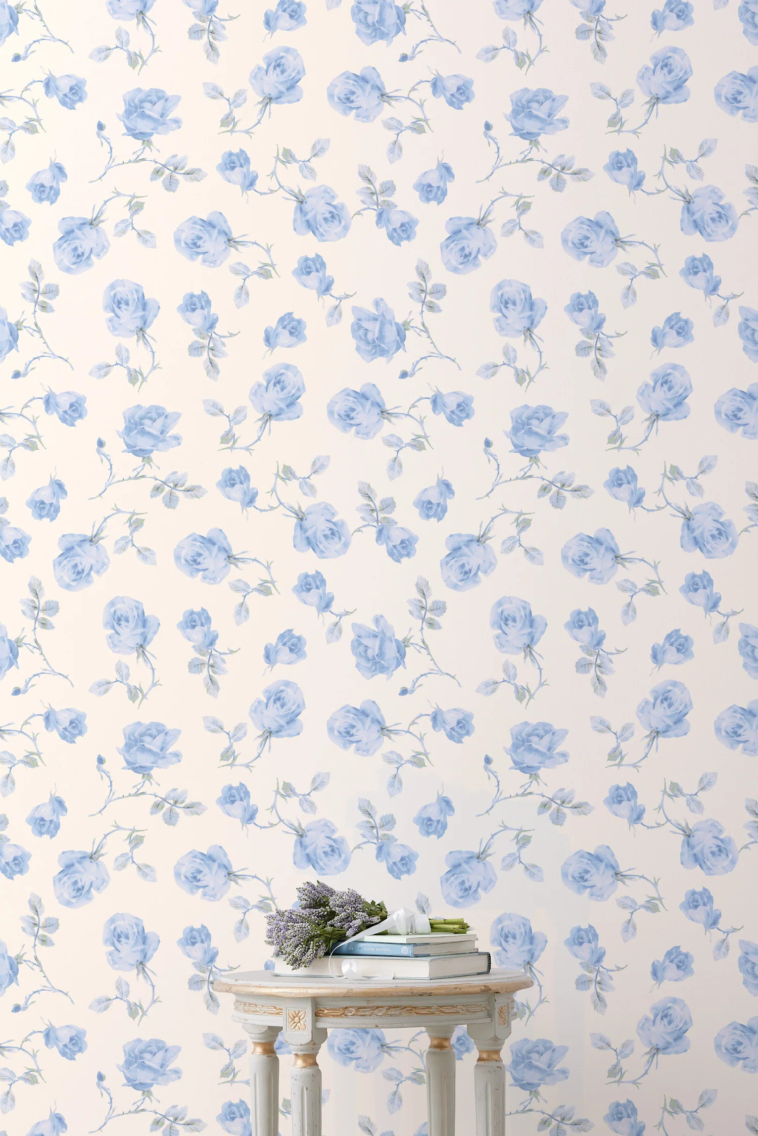 Ribbon Rosa French Blue Standard Wallpaper | LoveShackFancy