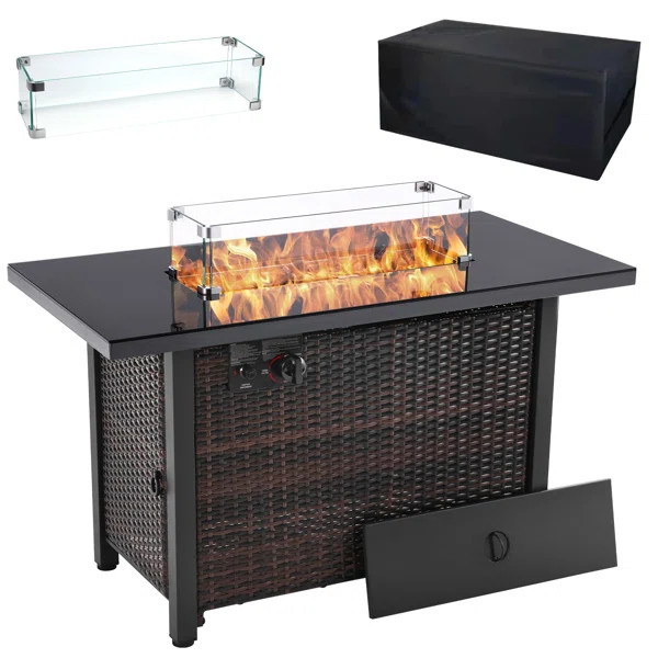 Ahzaria 25'' H x 43'' W Polyresin Propane Outdoor Fire Pit Table | Wayfair North America