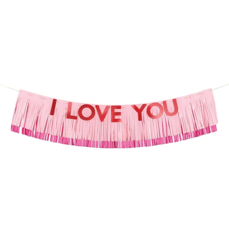 Pink & Red I Love You Fringe Banner 5ft | Galentine's Day Party | Valentine's Day Banner | Bridal... | Etsy (US)