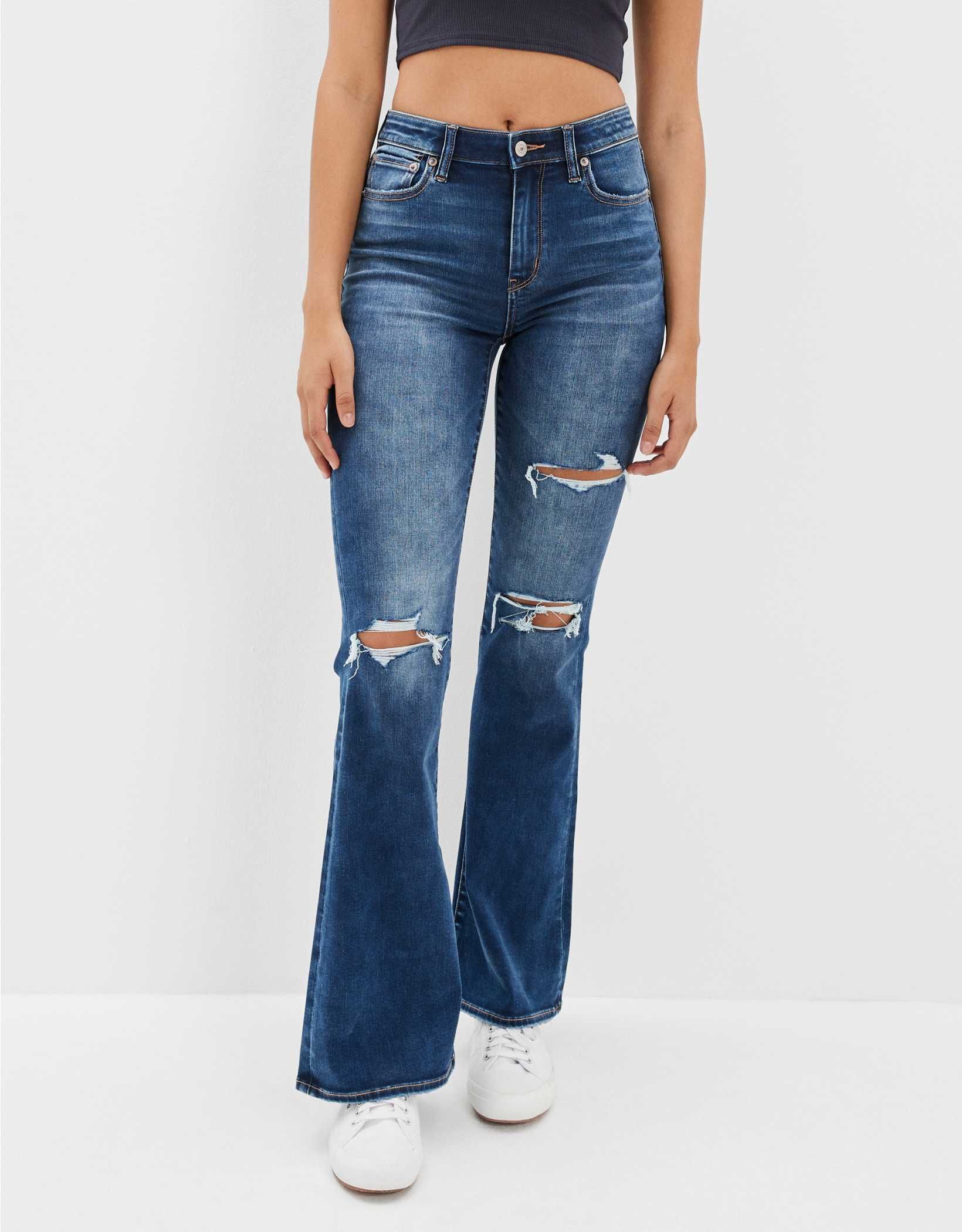 AE Forever Soft Ripped Super High-Waisted Flare Jean | American Eagle Outfitters (US & CA)