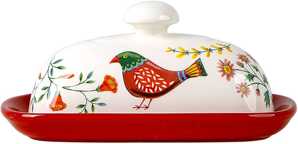 Sizikato Classic Porcelain Butter Dish with Lid, Beautiful Flower and Bird Pattern | Amazon (US)