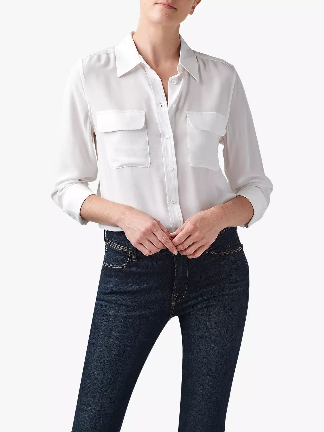 Equipment Slim Signature Silk Shirt, White | John Lewis (UK)