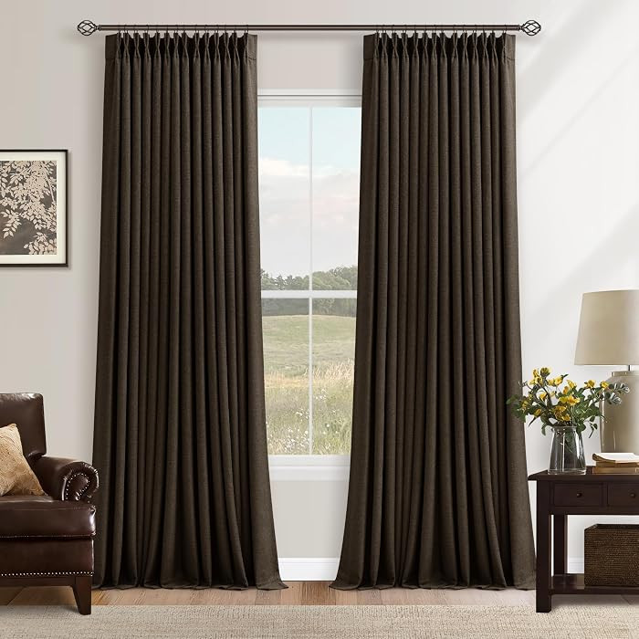 Pleat Chocolate Brown Curtains 108 Inches Long 2 Panels Set for Living Room Memory Shape Pinch Pl... | Amazon (US)