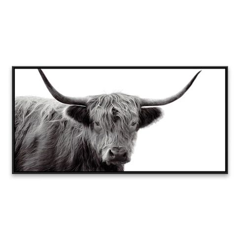 24.25"x48.25" Black & White Highland Cow Framed Wall Canvas - Threshold™ | Target