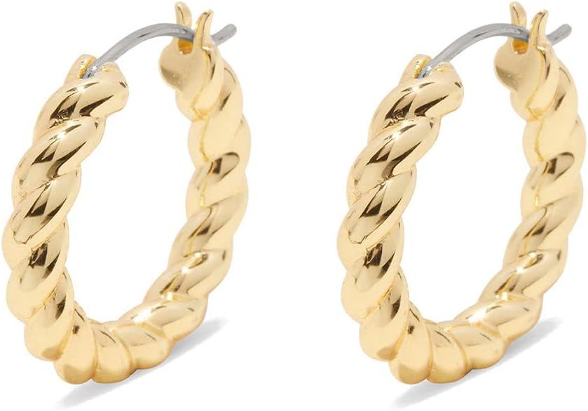 gorjana Women’s Crew Hoops, 18K Gold Plated, High Shine Croissant Hoop Earrings, Stainless Stee... | Amazon (US)