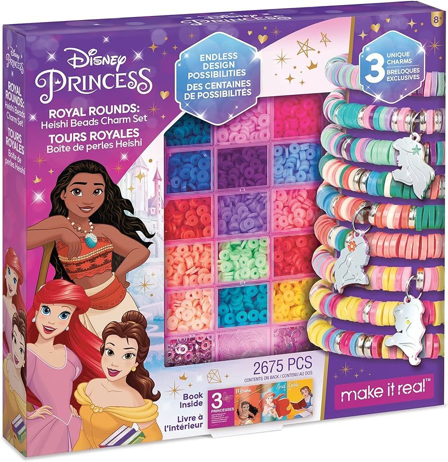 Make It Real Disney Princess Royal Rounds Heishi Beads Charm Set - Disney Princess Craft Kit with... | Amazon (US)