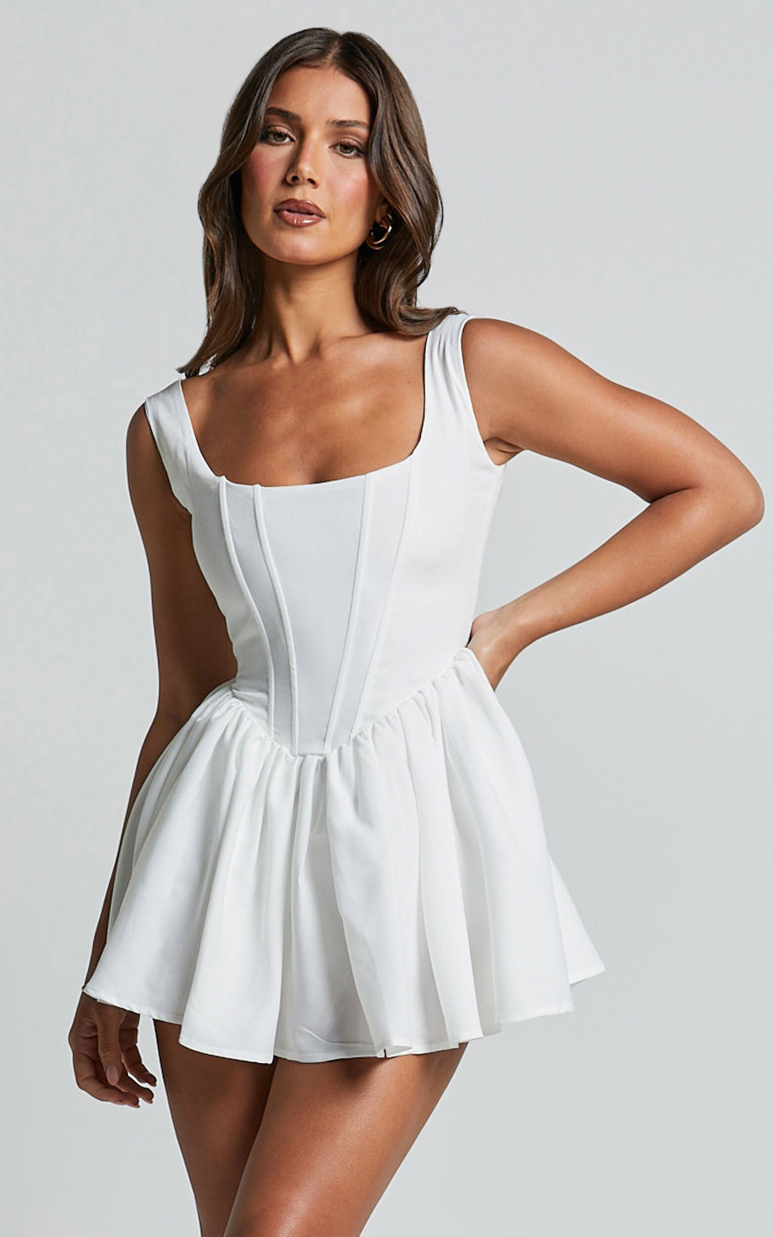 Carolyn Mini Dress - Wide Strap Sleeveless Fit and Flare Dress in White | Showpo (US, UK & Europe)